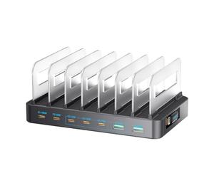 VBESTLIFE Bloque de Cargador USB C de 288 W, Estación de Carga de Escritorio GaN de 8 Puertos Tipo C y Adaptador de Cargador USB A para Computadoras Portátiles, Tabletas y Teléfonos (Enchufe de la UE)