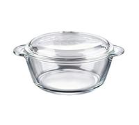 VBESTLIFE Cacerola de Vidrio Transparente para Hornear, Tapa de Fácil Agarre, Seguro para Horno Microondas, Drenaje Eficiente, Vidrio de Borosilicato Alto (1.5L)