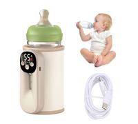 VBESTLIFE Calentador de Biberones Portátil Recargable con 11 Ajustes de Temperatura, Batería de 8000 MAh, Calentador de Leche de Calentamiento Rápido con Luz Nocturna para Viajes (Beige)