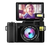 VBESTLIFE Cámara Digital 4K, Cámara Vlogging Mejorada de 48MP con Tapa de Lente, Cámara de Viaje Compacta con Pantalla Abatible 180 de 3 con Zoom Digital 16X, Flash, Antivibración, (Black)