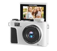 VBESTLIFE Cámara Digital 8K para Fotografía, Cámara Vlogging WiFi de 88MP con Pantalla Giratoria de 180° de 3", Cámara con Enfoque Automático con Zoom Digital 18X, 2 Baterías, 32GB (White)