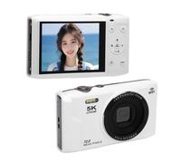 VBESTLIFE Cámara Digital de 5k, 72MP UHD Autfocus Point y Shoot Camera con Flash, Viajar Vlog Camara con Zoom 16x, WiFi, Pantalla de 2.8 Pulgadas, Memoria de 64GB (White)