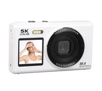 VBESTLIFE Cámara Digital de 5k para Fotografía, Cámara de Dos Pantallas de 80MP con Zoom de 18x, Luz de Relleno, Cámara de Vlog WiFi Compacta de Enfoque Automático para Viajar (White)