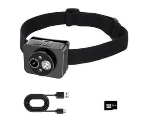 VBESTLIFE Cámara Montada en la Cabeza con Faro LED, Cámara de Acción Portátil HD 1080P 2MP para Actividades Nocturnas Al Aire Libre, Ciclismo, Pesca (32G)