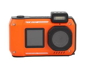 VBESTLIFE Cámara Resistente Al Agua, Vídeo 4K de 65MP, Zoom 10x, Pantalla Dual para Selfies, Batería de 2500mAh, Linterna, Lapso de Tiempo, Esnórquel, Buceo (Orange)