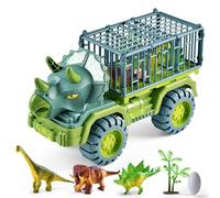 VBESTLIFE Camión de Juguete de Dinosaurio Resistente a Caídas, Coches de Transporte de Colores Brillantes, Juego para Niños, Regalos, Material Plástico (Triceratops Transporter, 3 Dinosaurios, 1