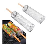 VBESTLIFE Cesta Rodante para Parrilla, Mango de Madera Extraíble, Acero Inoxidable 304, Herramienta de Accesorios para Barbacoa para Verduras, Camarones, Carne, Cocina Al Aire Libre, Camping