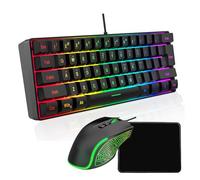 VBESTLIFE Combinación de Teclado y Ratón para Juegos 60%, Teclado Retroiluminado RGB y Ratón para Juegos de 3600 dpi, con con Cable Ultracompacto Alfombrilla para (Conjunto Negro)