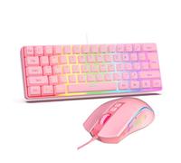VBESTLIFE Combinación de Teclado y Ratón para Juegos 60%, Teclado Retroiluminado RGB y Ratón para Juegos de 3600 dpi, con con Cable Ultracompacto Alfombrilla para (Conjunto Rosado)