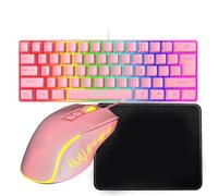 VBESTLIFE Combo de Teclado para Juegos RGB y Ratón Retroiluminado, con Cable USB, Juego de Juegos LED para Ordenador Portátil, PC, Juegos y Trabajo (Conjunto Rosado)
