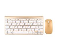VBESTLIFE Combo de Teclado y Mouse Inalámbricos, Receptor USB Inalámbrico de 2.4 GHz, Juego de Teclado y Mouse Silencioso Ultradelgado para Oficina, con Indicador LED para PC Portátil (Gold)