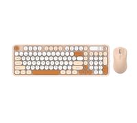 VBESTLIFE Combo de Teclado y Ratón Inalámbricos, Máquina de Escribir de 98 Teclas, Teclado de Ordenador de Forma Redonda, 2,4G + Inalámbrico, para Ordenador Portátil, PC, (Té de la Leche)