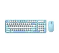 VBESTLIFE Combo de Teclado y Ratón Inalámbricos, Máquina de Escribir de 98 Teclas, Teclado de Ordenador de Forma Redonda, 2,4G + Inalámbrico, para Ordenador Portátil, PC, (Azul montaña distante)