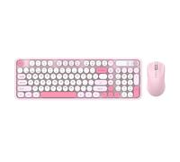 VBESTLIFE Combo de Teclado y Ratón Inalámbricos, Máquina de Escribir de 98 Teclas, Teclado de Ordenador de Forma Redonda, 2,4G + Inalámbrico, para Ordenador Portátil, PC, (Pink)