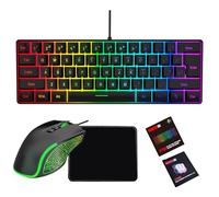 VBESTLIFE Combo de Teclado y Ratón para Juegos RGB con Alfombrilla para Ratón, Teclado Mecánico con Cable con Diseño Ergonómico Retroiluminado para Juegos de PC y Trabajo (Conjunto Negro)
