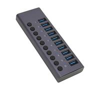 VBESTLIFE Concentrador USB Alimentado, 10 Puertos de Aluminio Puerto USB Expansor de Concentrador, Divisor de Concentrador USB C con Interruptor de Encendido y Apagado Individual para