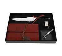 VBESTLIFE Conjunto de Botella de Tinta Cuaderno de Cuero Retro con Pluma Estilográfica de Plumaje Tallado Vintage para Caligrafía Escritura Regalo de Papelería(Blanco)