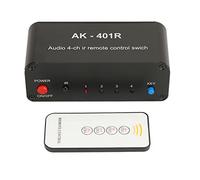 VBESTLIFE Conmutador de 4 Vías, Selector de Interruptor Estéreo de 4 Entradas Y 4 Salidas, Conmutador de 4 Canales para Consola de Juegos DVD, con Control Remoto IR