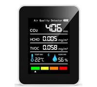 VBESTLIFE Detector de CO2, Monitor de Calidad del Aire Interior, Monitor Humi de Temperatura HCHO TVOC 5 en 1, Detector Portátil de Dióxido de Carbono para el Hogar, la Oficina y el Aula