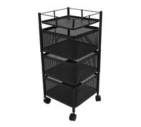 VBESTLIFE Estante de Almacenamiento Giratorio, Cesta de Malla Giratoria de Acero Al Carbono con Ruedas, Carrito de 360 Grados para Cocina y Sala de Estar (Negro 3 Niveles.)