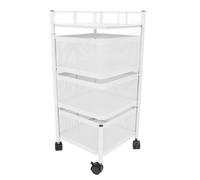 VBESTLIFE Estante de Almacenamiento Giratorio, Cesta de Malla Giratoria de Acero Al Carbono con Ruedas, Carrito de 360 Grados para Cocina y Sala de Estar (Blanca 3 Niveles)