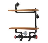 VBESTLIFE Estantes de Tubería Montados en la Pared de 2 Niveles, Hierro Fundido Maleable, Madera Maciza, Tablero de Almacenamiento para Sala de Estar y Dormitorio, 17,72x5,91x23,23 Pulgadas