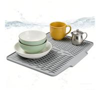 VBESTLIFE Estera de Silicona para Secar Platos con Borde de Drenaje, Almohadilla Antideslizante para Encimera de Cocina, Resistente Al Calor, Fácil de Limpiar, Protege las Encimeras de la (gris claro)