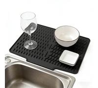 VBESTLIFE Estera de Silicona para Secar Platos con Borde de Drenaje, Almohadilla Antideslizante para Encimera de Cocina, Resistente Al Calor, Fácil de Limpiar, Protege las Encimeras de la (BLACK)