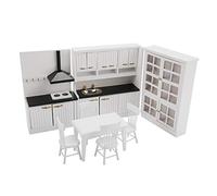 VBESTLIFE Exquisito Juego de Muebles de Cocina/Comedor en Miniatura para Casa de Muñecas, Kit de Cocina de Casa de Muñecas de Madera de 7 Piezas, Decoración Realista para de a Escala 1/12