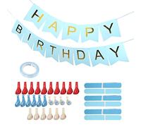 VBESTLIFE Juego de Bolas de Flores de Papel con Globos Blancos y Azules con Brillo Nacarado para Decoración de Fiesta de Cumpleaños, Ligeras y Fáciles de Llevar (BLUE)