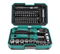 VBESTLIFE Juego de Llaves de Trinquete y Destornilladores, 10 Vasos, 24 Puntas, 2 Barras de Extensión, Mango Magnético, Trinquete Reversible con Junta Universal y Estuche de Almacenamiento