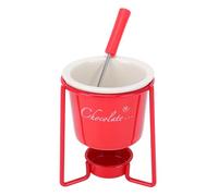 VBESTLIFE Juego de Tazas para Fondue de Chocolate, Taza de Cerámica para Derretir Chocolate con Tenedores y Soporte para Base de Candelita para Dulces (rojo)