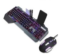 VBESTLIFE Juego de Teclado Y Mouse con Cable, Teclado RGB Mecánico con Cable Y Combinación de Mouse 3200DPI Teclado con Cable USB Combo de Ratón Soporte para Lápiz de Teléfono para Oficina en Casa