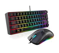 VBESTLIFE Juego de Teclado y Mouse para Juegos con Cable, Teclado Retroiluminado RGB de 61 Teclas con Teclas de Función Multimedia y Mouse Ergonómico, para Trabajos de Juegos en (Conjunto Negro)