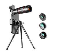 VBESTLIFE Kit de Lentes para Cámara de Teléfono, Macro 20X, Teleobjetivo 28X, Ojo de de 198°, Lente Gran Angular 0,6X con Trípode de Abrazadera Ajustable para Fotografía con Teléfonos