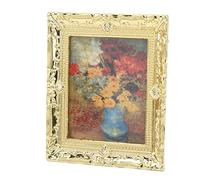 VBESTLIFE Marco de Pintura de Arte en Miniatura, Escala 1:12, Casa de Muñecas, Pintura Al óleo, Patrón de Flores, Mini Mural, Marco de Imagen Dorado, Modelo