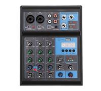 VBESTLIFE Mezclador de Sonido de 4 Canales con Micrófono Inalámbrico Dual, BT 5.0, Interfaz USB, Alimentación de 48 V, Control de Ecualizador y Reverberación, para Karaoke en Casa,