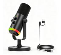 VBESTLIFE Micrófono de Condensador USB, Micrófono Cardioide Dinámico con Iluminación RGB y Cancelación de Ruido ENC, para Transmisión de Juegos, Grabación de Podcasts (Black)