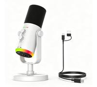 VBESTLIFE Micrófono de Condensador USB, Micrófono Cardioide Dinámico con Iluminación RGB y Cancelación de Ruido ENC, para Transmisión de Juegos, Grabación de Podcasts (White)