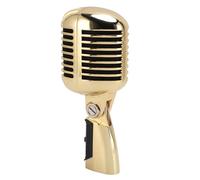VBESTLIFE Micrófono Dinámico Retro, Aleación de Zinc Vintage Cardioide con Estante Autotensor, Sonido Claro para Presentaciones en Estudios de Grabación (Gold)