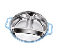 VBESTLIFE Plato de cena de acero inoxidable para niños, 3 compartimentos, mango antiquemaduras, a prueba de caídas, para jardín de infantes (plato azul para niños con tapa)