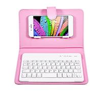 VBESTLIFE Portátil Funda con Teclado Inalámbrico Bluetooth para Los 4.5in-6.8in Teléfonos iOS para Android, Universal Protectora Cover Funda de TPU con el Soporte, Impermeable (Rosa)