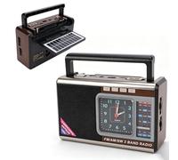 VBESTLIFE Radio Solar Retro Portátil, Radio Multifunción Am FM SW con Linterna de Reloj Incorporada y Ranura para Tarjeta de Memoria USB, para Decoración del Hogar para Acampar Al Aire Libre