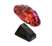 VBESTLIFE Ratón Ligero para Juegos con Base de Carga Magnética, Ratón Inalámbrico Bluetooth de 3 Modos, 7 Botones Programables, para PC, Portátil, Tableta y Juegos (Rojo)