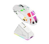 VBESTLIFE Ratón Ligero para Juegos con Base de Carga Magnética, Ratón Inalámbrico Bluetooth de 3 Modos, 7 Botones Programables, para PC, Portátil, Tableta y Juegos (White)