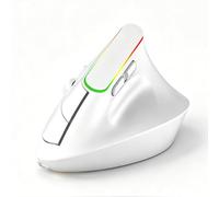 VBESTLIFE Ratón Vertical, 2.4G Inalámbrico Bluetooth 5.2 Ratón Ergonómico con Luz RGB 800 1200 1600 dpi 6 Botones Silencioso, para PC Portátil (White)
