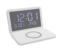 VBESTLIFE Reloj de Carga Inalámbrica 15W Carga Rápida, Reloj Electrónico de Espejo LED Plegable con Pantalla de Temperatura del Calendario, Digital de Mesita de Noche para Dormitorio (White)