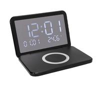 VBESTLIFE Reloj de Carga Inalámbrica 15W Carga Rápida, Reloj Electrónico de Espejo LED Plegable con Pantalla de Temperatura del Calendario, Digital de Mesita de Noche para Dormitorio (Black)