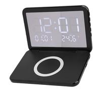 VBESTLIFE Reloj de Carga Inalámbrica, Espejo LED Plegable de Carga Rápida de 15 W con Pantalla LCD de Brillo Ajustable para la Mesita de Noche (Black)