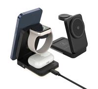 VBESTLIFE Soporte de Cargador Inalámbrico, Estación de Carga Rápida Plegable Portátil 3 en 1 con Potencia Máxima de 15W, para Auriculares de Reloj de Teléfono iOS (Black)